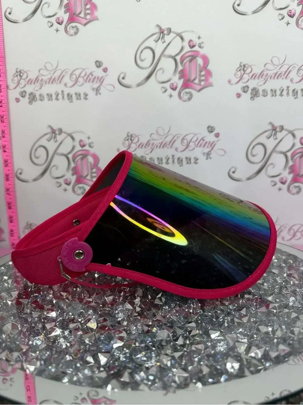 Sun face visor protection Iridescent Rainbow Visor with Hot Pink Trim skincare